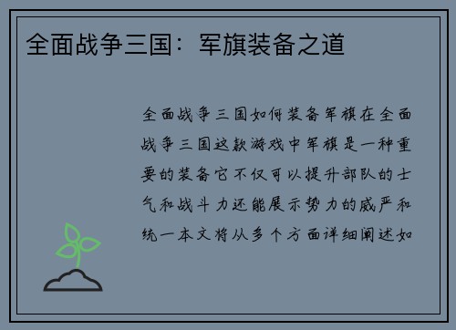 全面战争三国：军旗装备之道