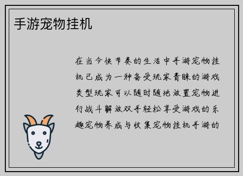 手游宠物挂机